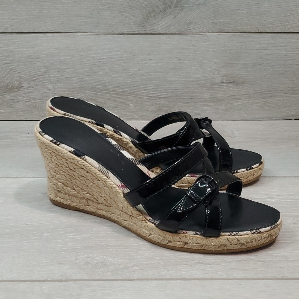 Burberry Womens Leather Logo Print Espadrille Wedge Sandals Shoes Sz Eu 40/10